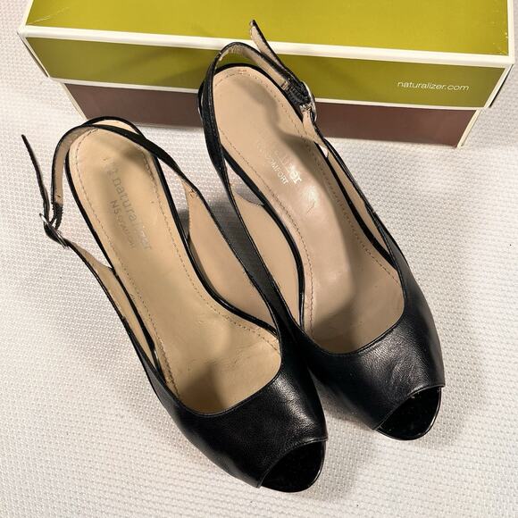 naturalizer womens 8M comfort "ivy" leather adjustable slingback 3" heel pumps. - Picture 3 of 10